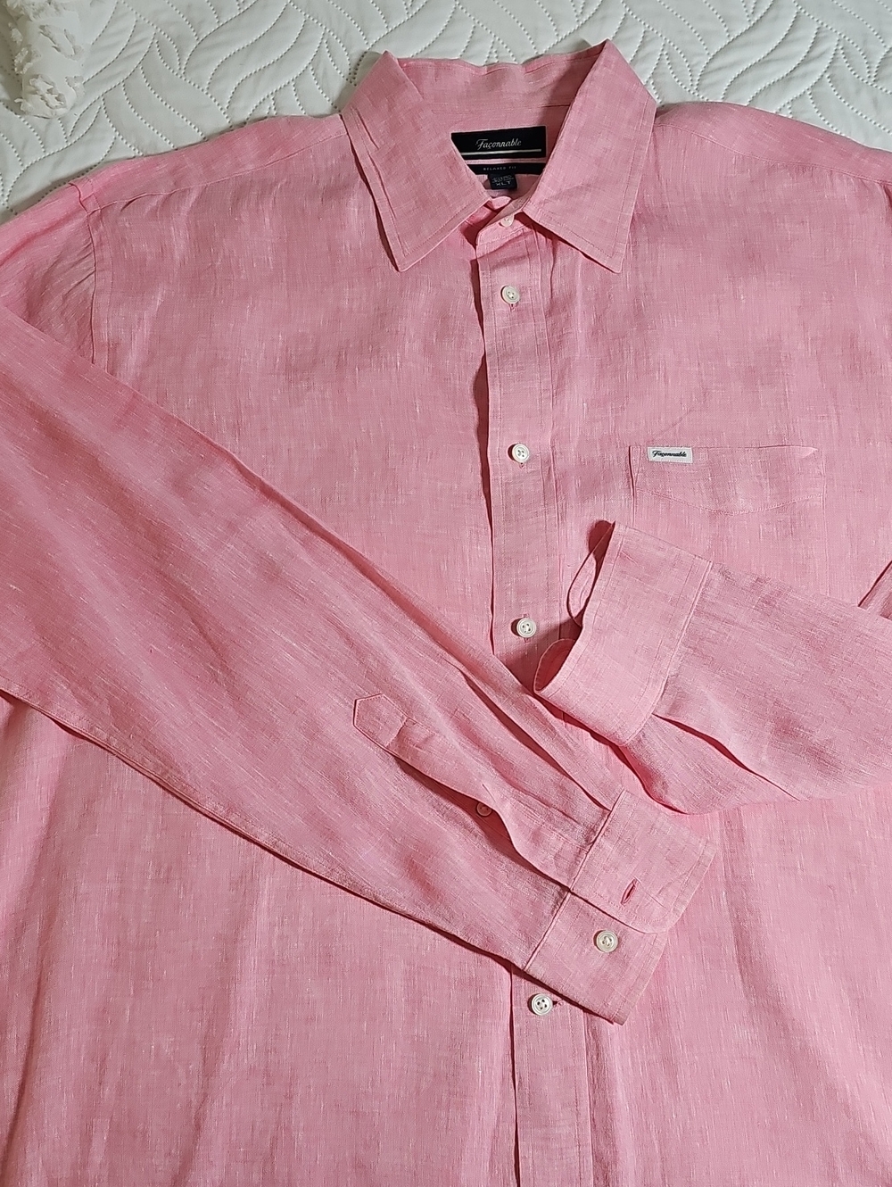 FACONNABLE XLT Pink Linen Button-Up Shirt